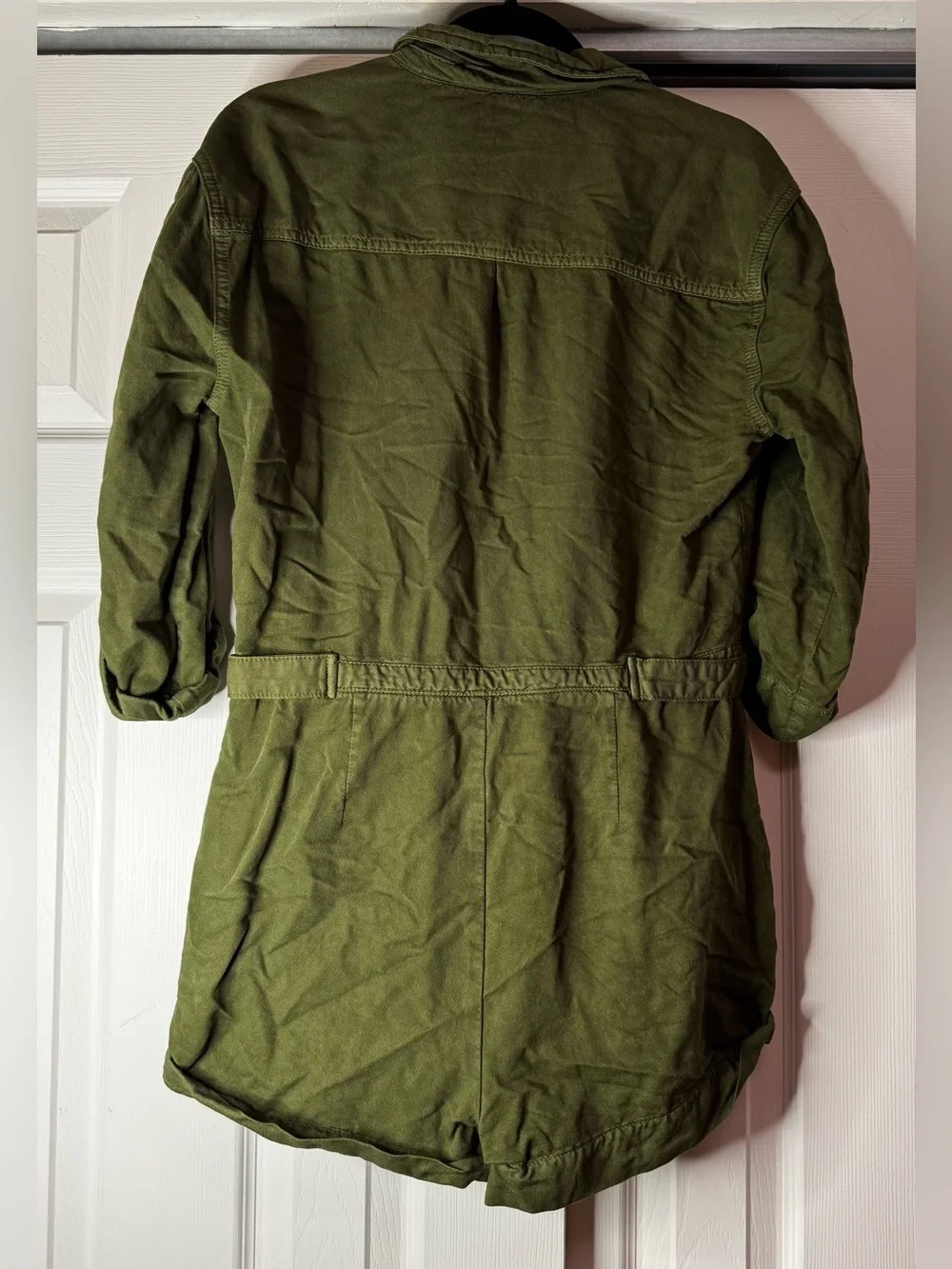 Free People Olive Green Zipper Utility Romper - Size 6 - Picture 6 of 7